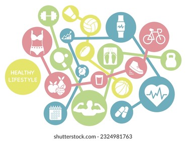 Natural strengthening of the immune system: exposure to sunlight, exercise, proper nutrition, rest and sleep. Icon set. ESP 10.