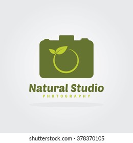 Natural Studio Logo Concept. Organic green fresh. Vector illustration flat logo design.