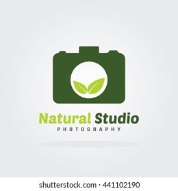 Natural Studio Logo Concept. Organic green fresh. Vector illustration flat logo design.