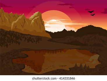 natural summer landscape with mountain lake at dawn