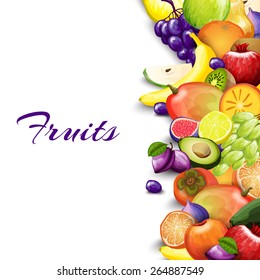 Natural summer market background with delicious fruits border vector illustration