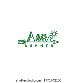 Diseño vectorial de logotipo moderno de verano natural, ilustración de naturaleza verde, símbolo de brújula.