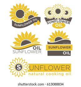 Natural sunflower oil logotypes set vector illustration on white background