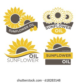 Natural sunflower oil logotypes set vector illustration on white background