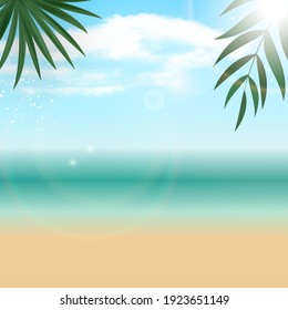 Natural Sunny Palm Summer Sea  Background. Copy space vector illustration EPS10