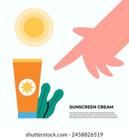 Natural Sunscreen in a tube. Skin protection from solar ultraviolet radiation. Flat icon. Flat vector illustration.