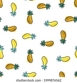 Comida dulce natural sin fisuras con formas aleatorias de piñas amarillas. Ornamento de fruta aislado. Fondo decorativo para el diseño de tejidos, impresión textil, envoltura, cubierta. Ilustración vectorial.