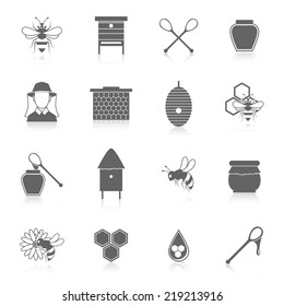 Natural sweet liquid bee honey icons black set isolated vector illustration