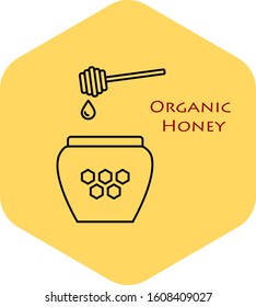 Natural sweet product honey ads. Honey is dripping from above. Jar of honey