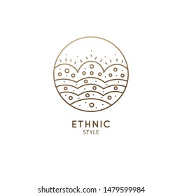 Natural symbol of forest and fields. Abstract nature logo. Herbal plants or patterned landscape icon in hand drawn style. Vector decorative illustration, emblem of garden - farming, cosmetic, beauty.