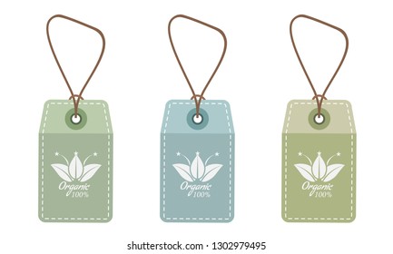 Natural tags with organic symbol or sign. Vector Illustration