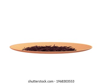 Natural tea production flat composition with isolated image of plate with black tea vector illustration