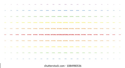 Natural text icon rainbow colored halftone pattern. Vector natural text symbols are arranged into halftone matrix with vertical spectral gradient. Designed for backgrounds, covers,