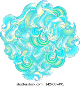 Natural texture. Decorative hand drawn doodle ornamental curly pattern isolated on white. Vector background. Stormy sea line art drawing. Splash ocean, clouds or hair.