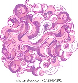Natural texture. Decorative hand drawn doodle ornamental curly pattern isolated on white. Vector background. Stormy sea line art drawing. Splash ocean, clouds or hair.