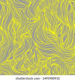 Natural texture. Decorative hand drawn doodle ornamental curly seamless pattern. Vector endless background. Stormy sea line art drawing. Splash ocean, clouds or hair.