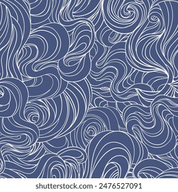 Natural texture. Decorative hand drawn doodle ornamental curly seamless pattern. Vector endless background. Stormy sea line art drawing.