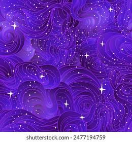 Natural texture. Decorative hand drawn doodle ornamental curly seamless pattern. Vector endless background. Stormy sea line art drawing.