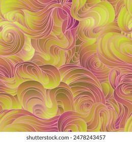 Natural texture. Decorative hand drawn doodle ornamental curly seamless pattern. Vector endless background. Stormy sea line art drawing.