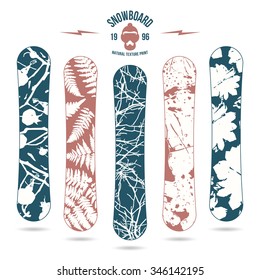 Natural texture print for snowboard. White texture print on colored board