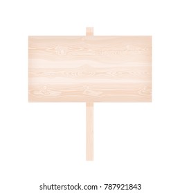 Natural textured wooden rectangular signboard with knots and cracks on the pole vector illustration
