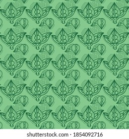 Natural themed pattern design with pictures of leaves and beautiful ornaments in matching colors