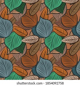 Diseño de patrones de temática natural con imágenes de hojas y hermosos adornos en colores coincidentes