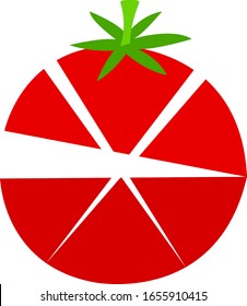 Logo natural de tomate rojo vegetal con hojas verdes objeto en un concepto de fondo blanco de cosecha de verano y vitaminas