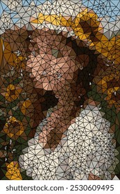 Natural tones fill the geometric space picturing woman