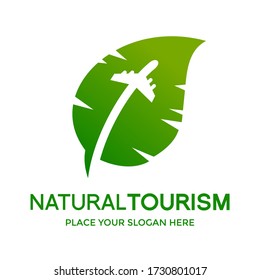 Natural tourism vector logo template. This design use plane symbol. Suitable for vacation or paradise.