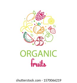 Natural treatment round banner with fruits. Design for store, natural organic health care products. Can be used as logo design. Vector illustration