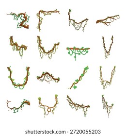 Natural Tree Branch and Twig Divider Set. Vector Rustic Brown Wood Borders and Corner Frames for Boho Decoration.