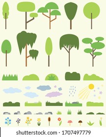 Natural tree collection set for animation or collage