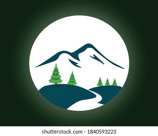 Natural Tree illustration Vector File, 
Tree set.Mountain, River Vector.