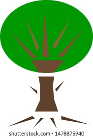 natural tree logo with big green crown sharp branches environmental concept on a white background