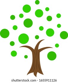 logotipo de árbol natural con tronco marrón y motivos redondos de hojas verdes objeto en el fondo blanco concepto de verano y primavera