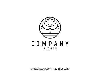 Logo de árbol natural con marco de círculo en estilo de diseño lineal