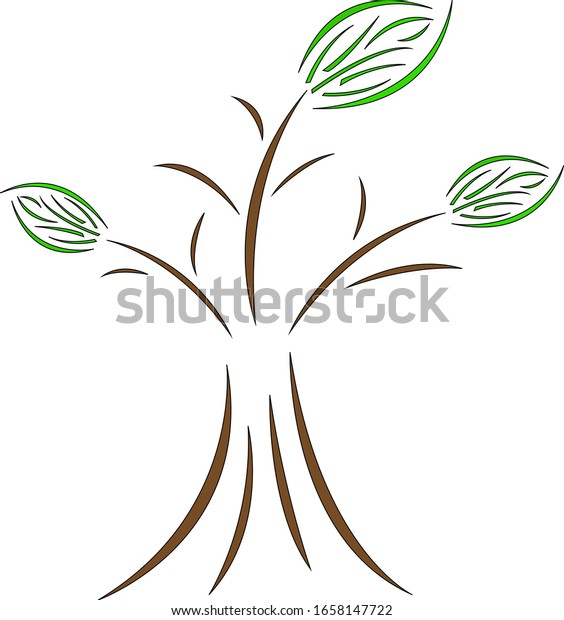 natural tree logo consisting of\
enchanting patterns of brown and green irregular lines object on a\
white background environment and ecology\
concept