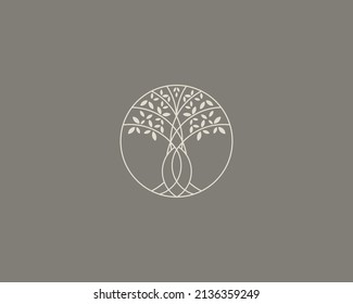 natural tree logo design template, logo with a minimalist and monoline style