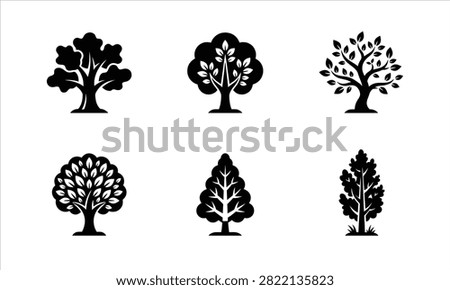 Natural tree silhouette collection representing forest ecology environment conservation and botanical diversity.