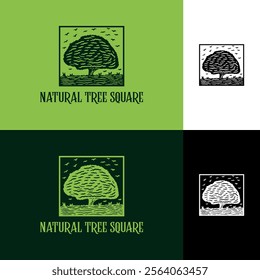 Natural Tree Square Logo Design Green Plant flora Symbol Vector Graphic