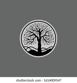 Natural tree vector illustration, the tree without leaf black and whiite colour