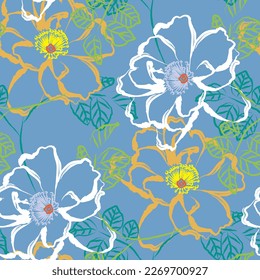 Natural tropical flower as seamless fashion print. Suit for illustration, wallpaper, fabric print.