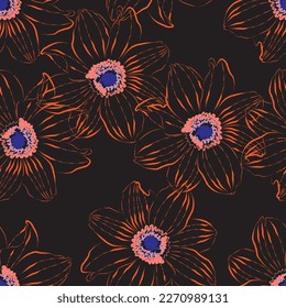 Natural tropical flower as seamless fashion print. Suit for illustration, wallpaper, fabric print.