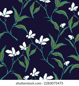 Natural tropical flowers as seamless fashion print. Suit for illustration, wallpaper, fabric print.