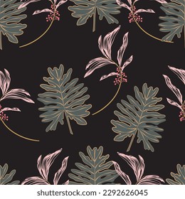 Natural tropical flowers as seamless fashion print. Suit for illustration, wallpaper, fabric print.