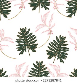 Natural tropical flowers as seamless fashion print. Suit for illustration, wallpaper, fabric print.