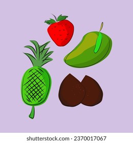 Natural tropical fruit, organic fruit or vegetarian food doodle. Vector isolated icons set.vector illustration