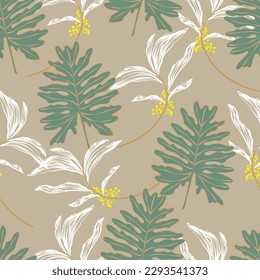 Natural tropical leaf as seamless fashion print. Suit for illustration, wallpaper, fabric print.