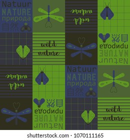 Natural typographic pattern. Nature written in english, dutch, japanese and russian languages.